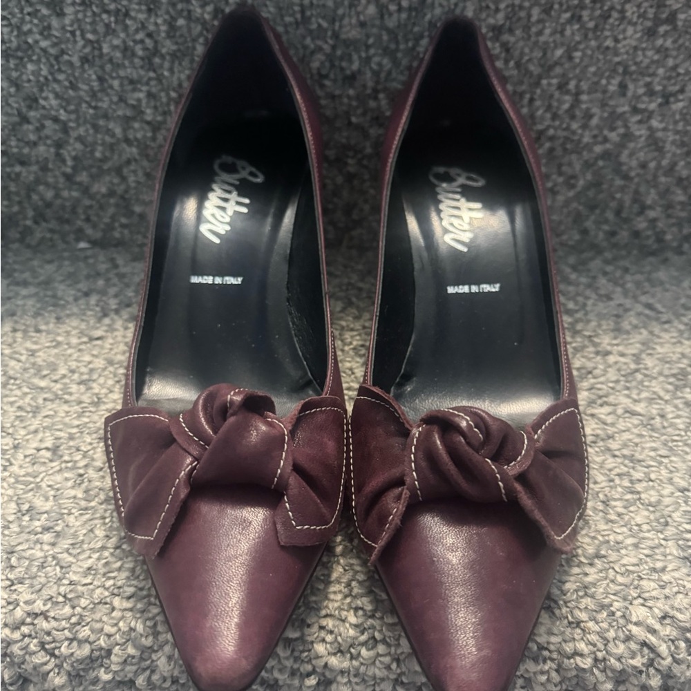 Butter Women's Dark Burgundy Heels with Bow